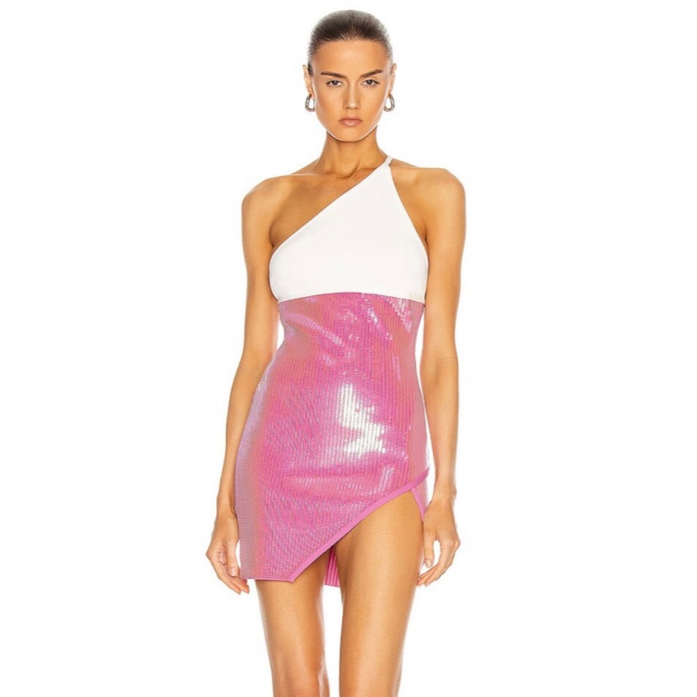 David Koma White and Pink Sequin Mini Dress